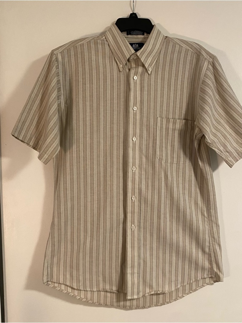 NWOT Stafford Wrinkle Free Oxford Dress Shirt Beige Striped Men’s 15.5 Work